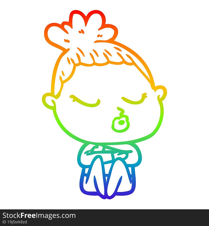 rainbow gradient line drawing cartoon calm woman