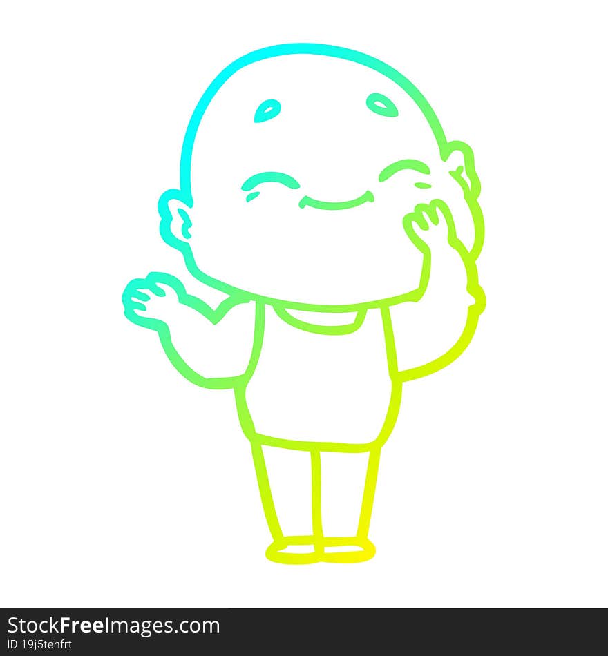 cold gradient line drawing cartoon happy bald man