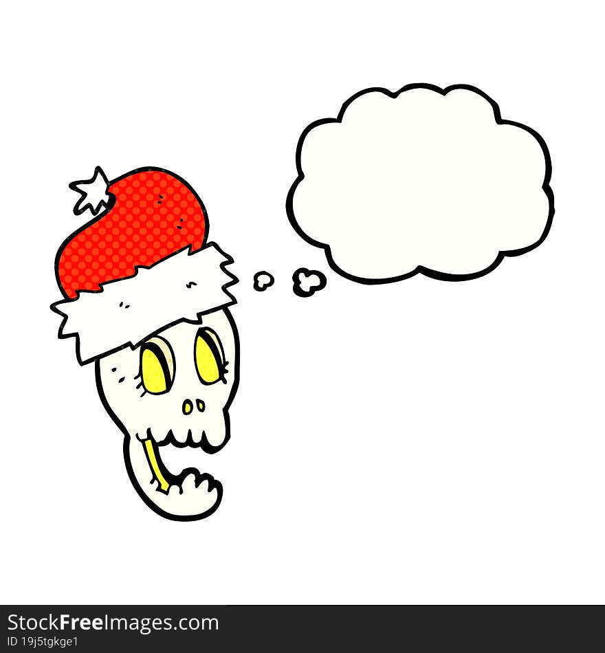 Thought Bubble Cartoon Christmas Hat On Skull