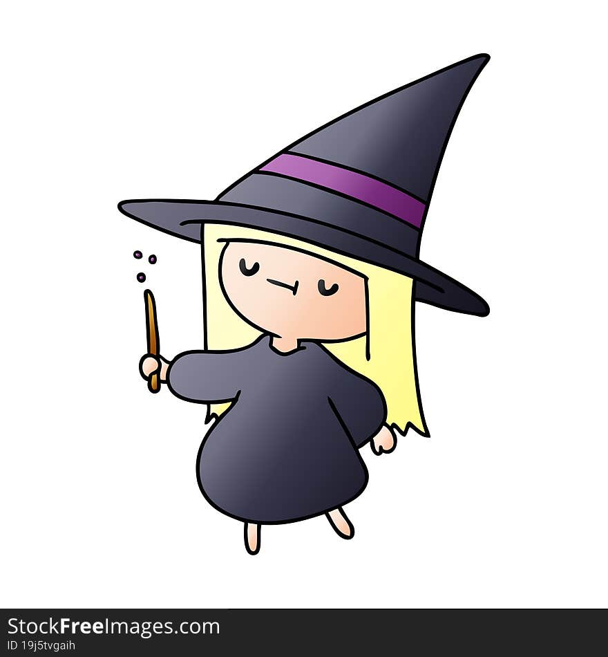 gradient cartoon of a cute kawaii witch girl