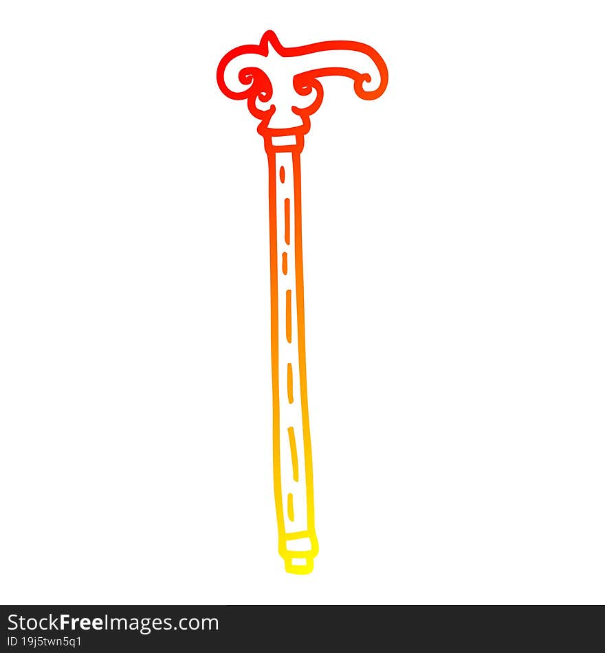 warm gradient line drawing of a cartoon fancy walking stick