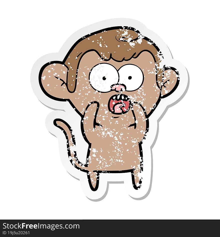 distressed sticker of a cartoon shocked monkey