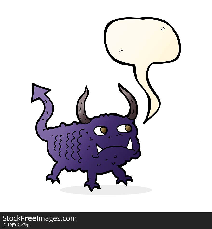 cartoon little demon with speech bubble