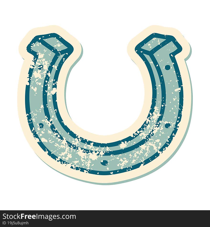 distressed sticker tattoo style icon of a horse shoe