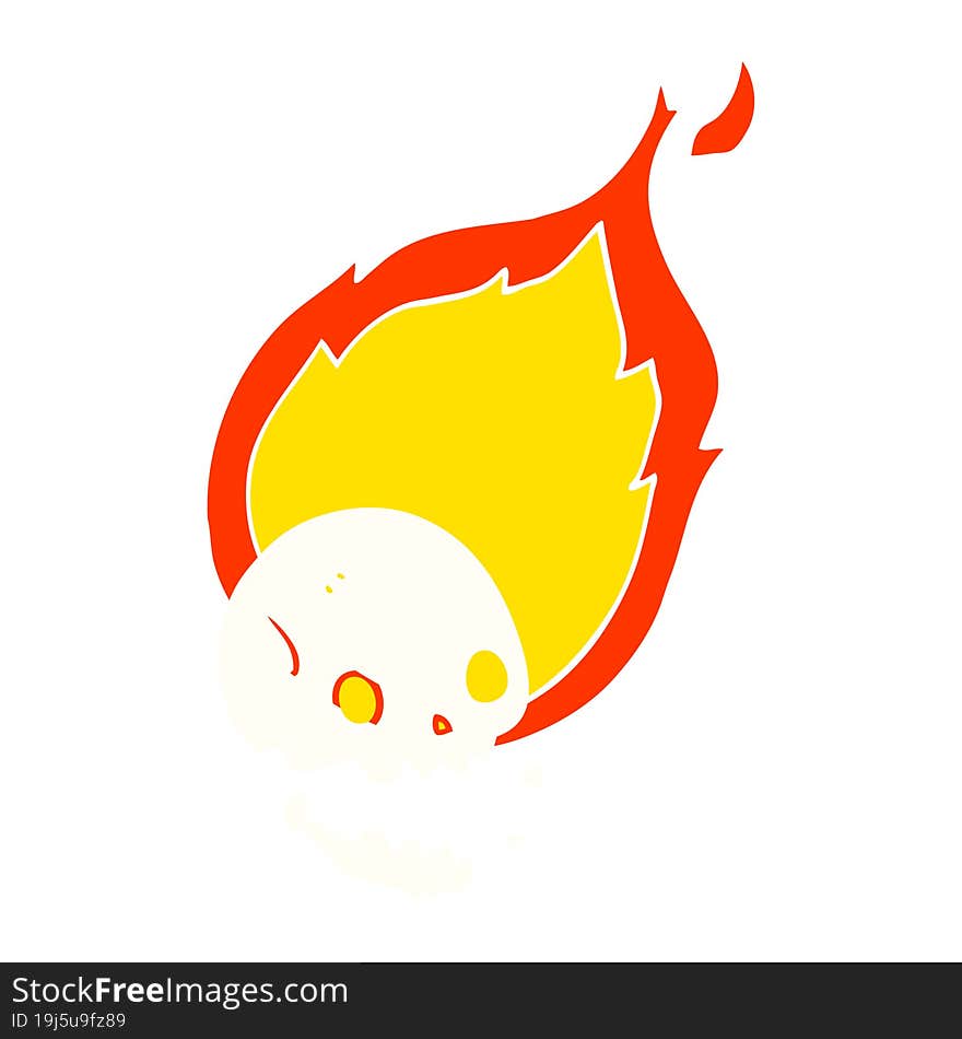 spooky flat color style cartoon flaming skull