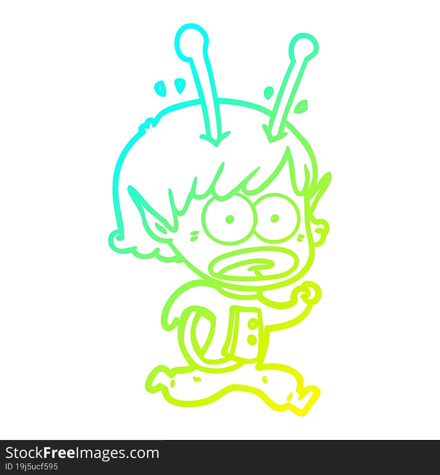 cold gradient line drawing cartoon shocked alien girl