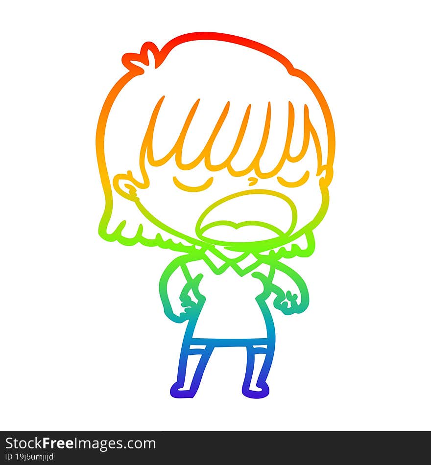 rainbow gradient line drawing cartoon woman talking loudly