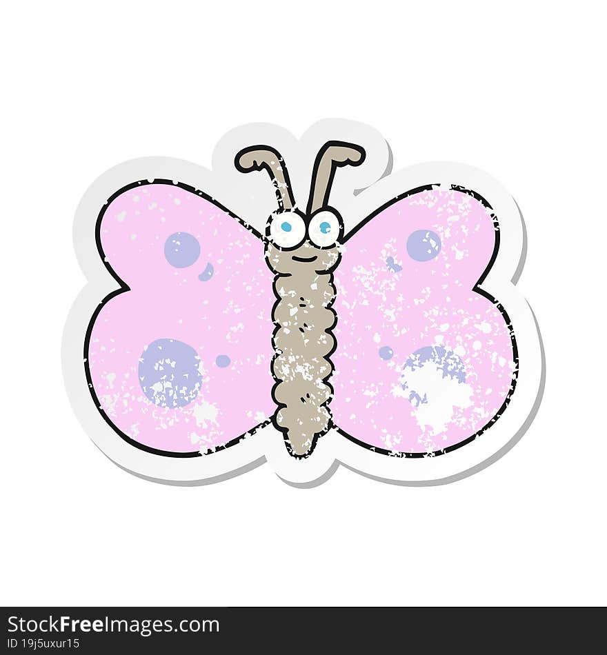 retro distressed sticker of a cartoon butterfly