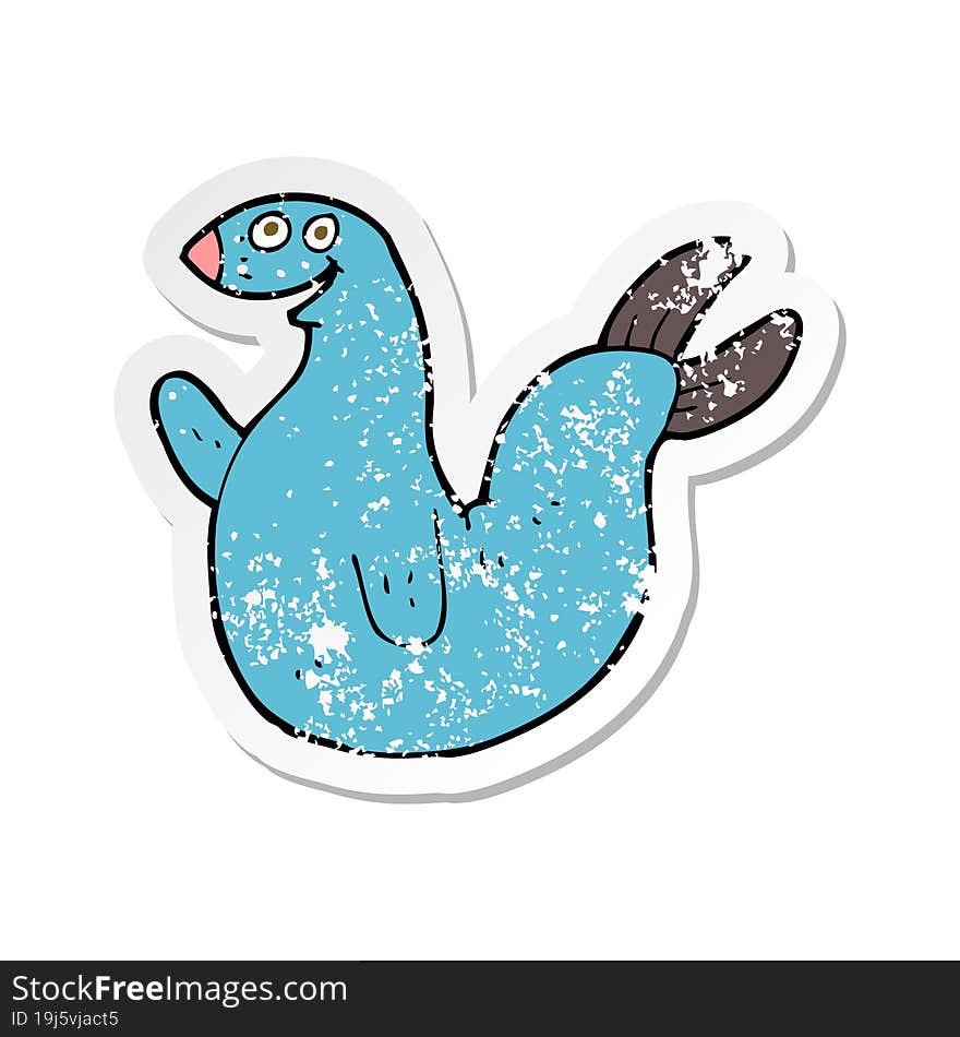 retro distressed sticker of a cartoon happy seal