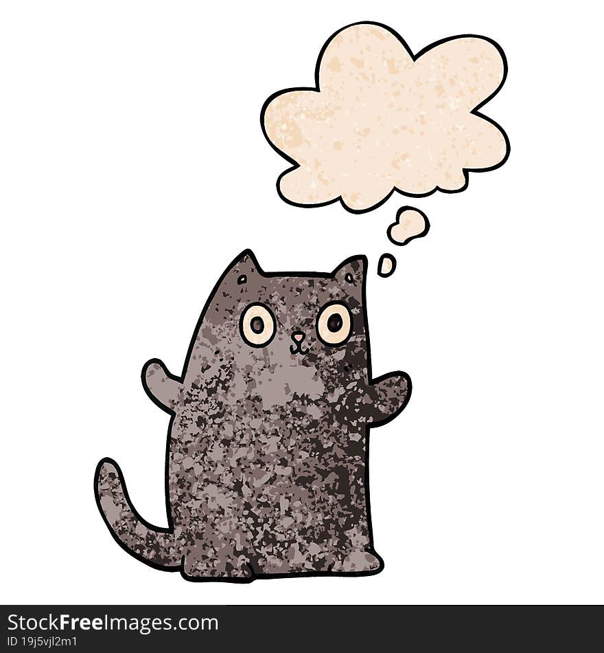 cartoon cat and thought bubble in grunge texture pattern style