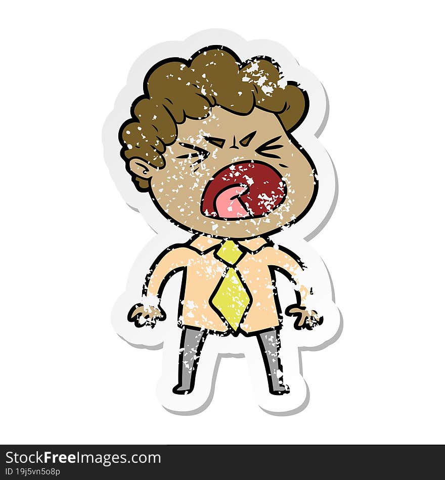 distressed sticker of a cartoon furious man