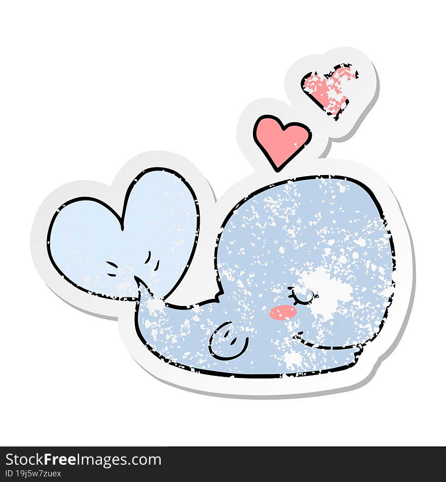 distressed sticker of a cartoon whale in love