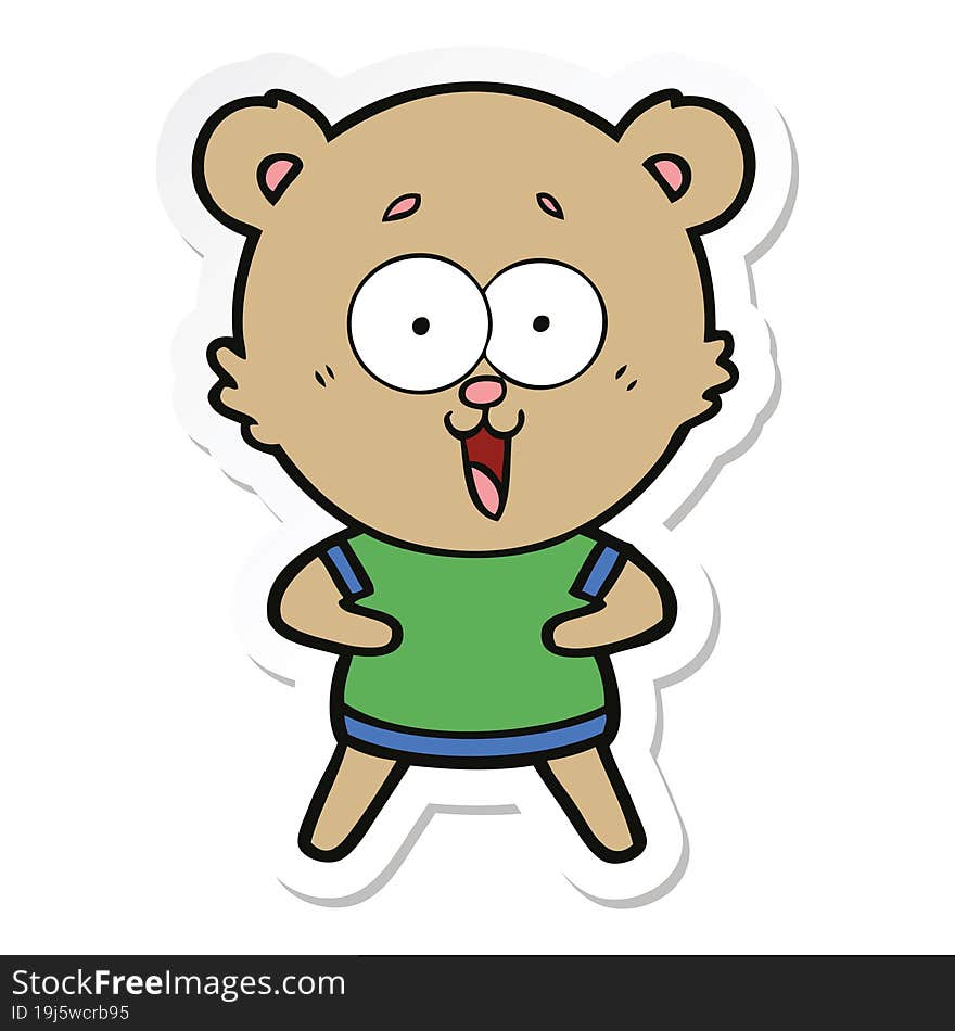 sticker of a laughing teddy  bear cartoon