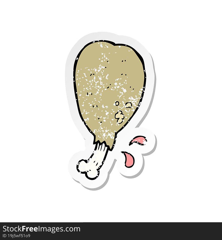 Retro Distressed Sticker Of A Cartoon Chicken Leg