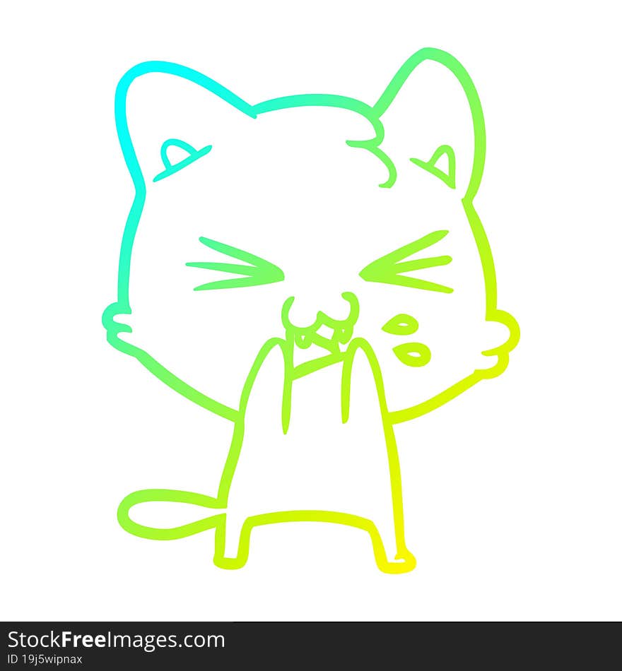 Cold Gradient Line Drawing Cartoon Cat Hissing