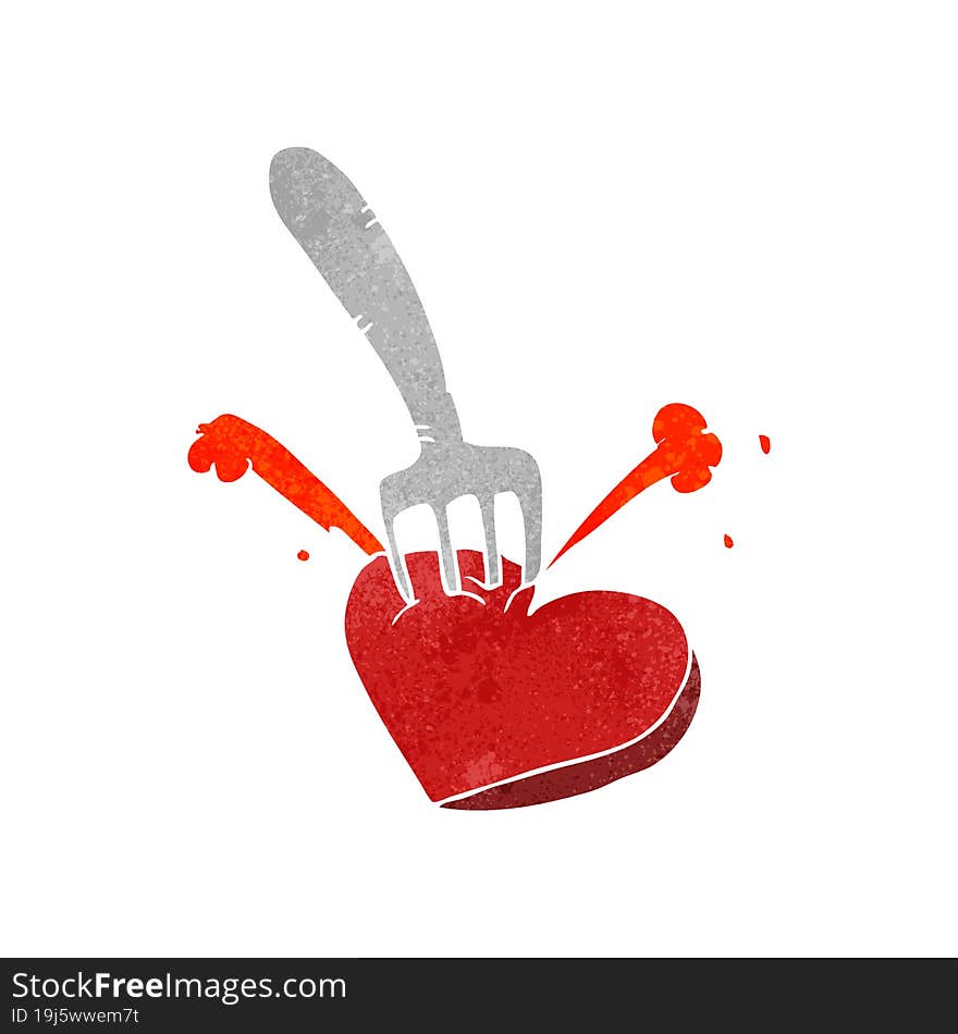 retro cartoon heart stabbed by fork