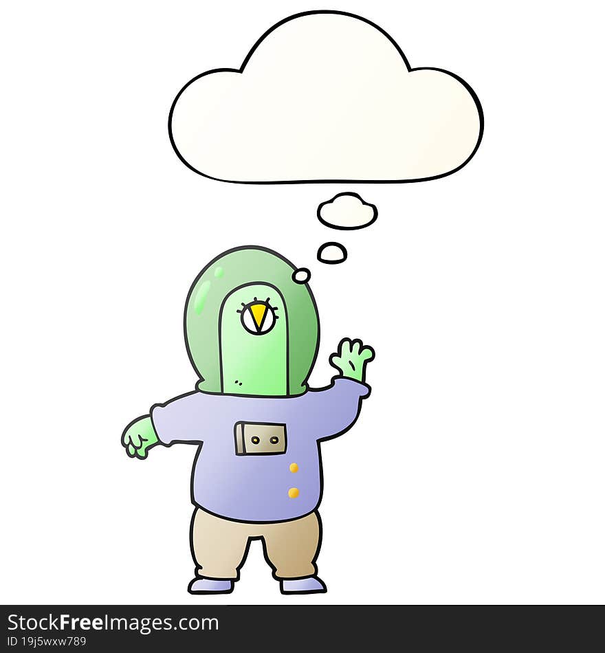 cartoon space alien with thought bubble in smooth gradient style