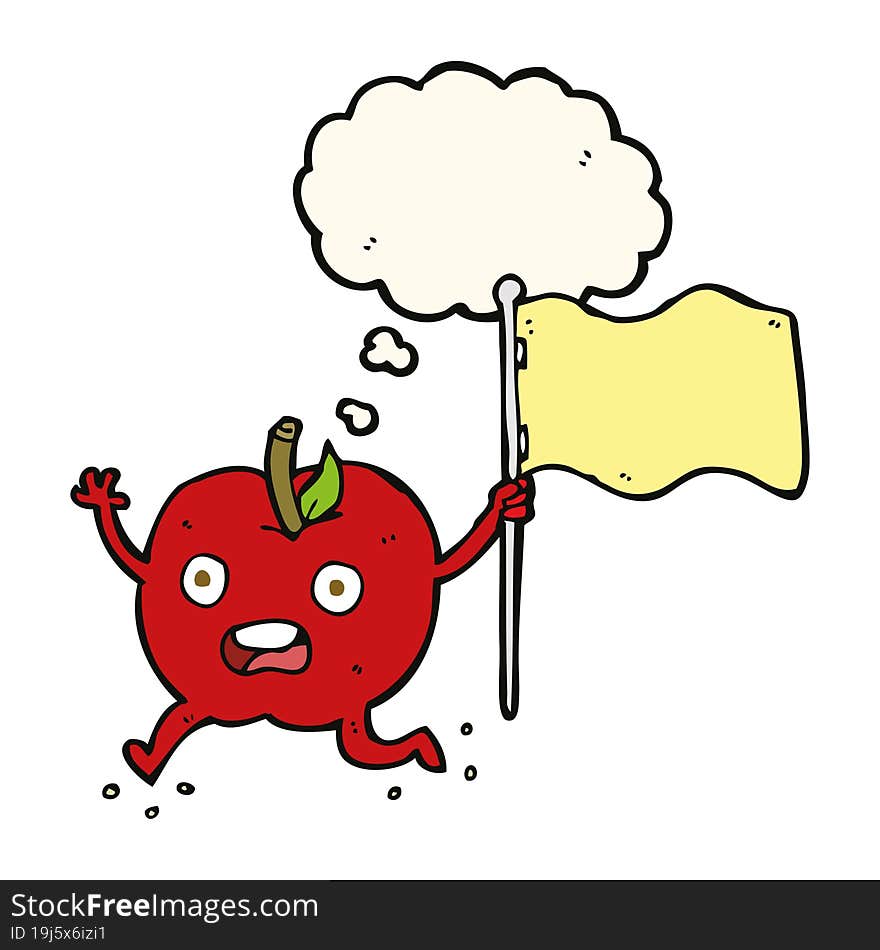 Cartoon Funny Apple With Flag With Thought Bubble