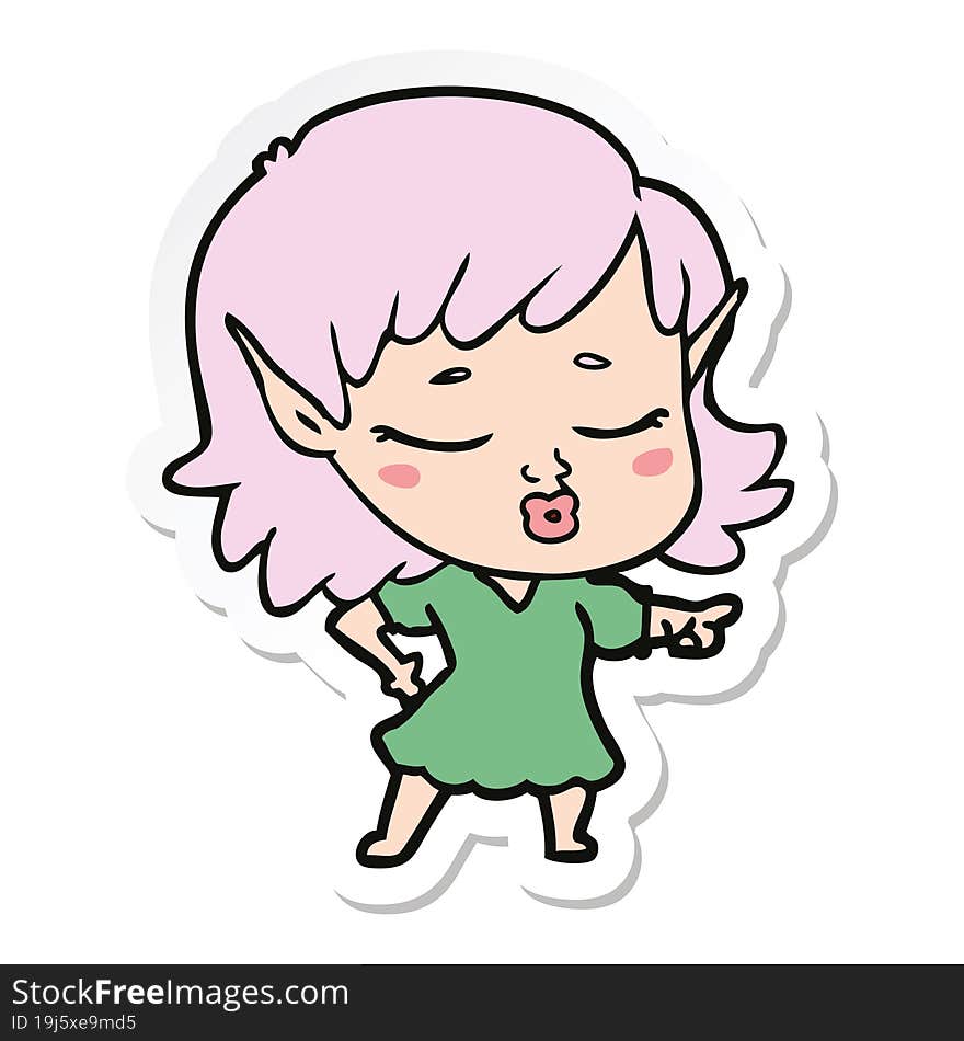 sticker of a pretty cartoon elf girl