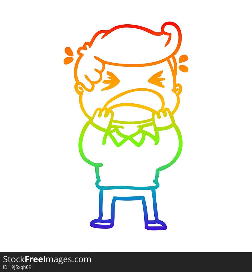 rainbow gradient line drawing of a cartoon shouting man