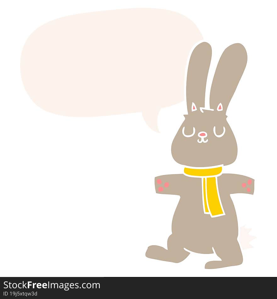 cartoon rabbit with speech bubble in retro style