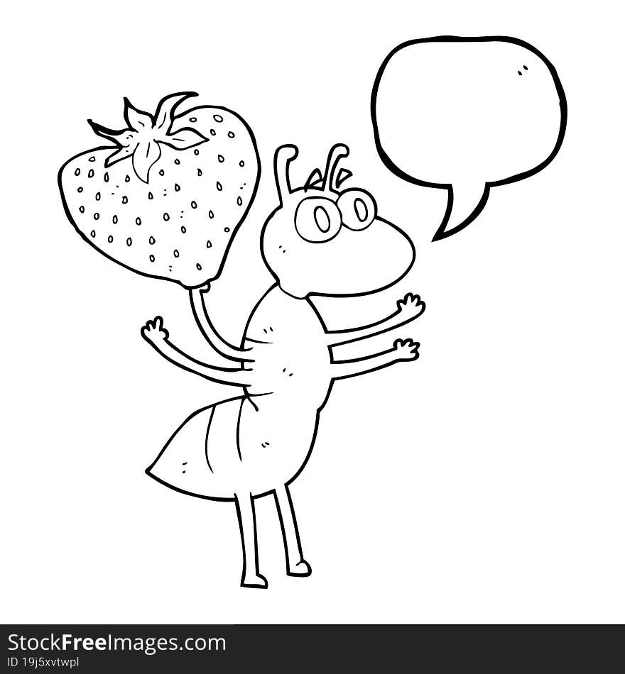 freehand drawn speech bubble cartoon ant carrying food