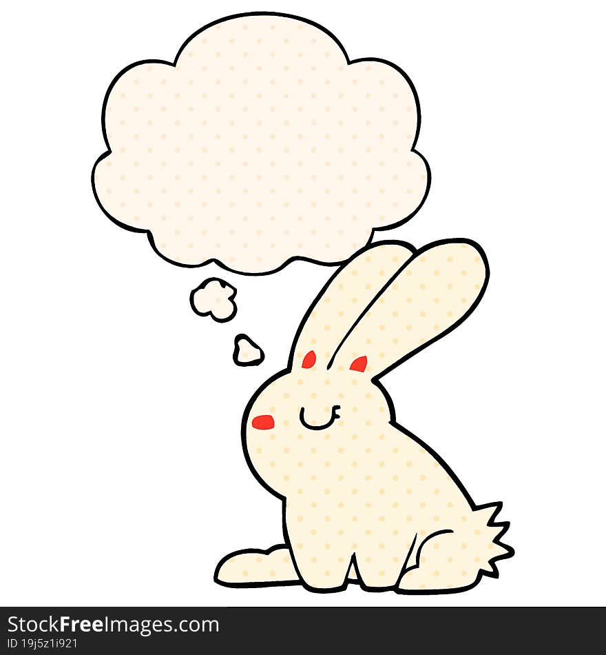 cartoon rabbit with thought bubble in comic book style