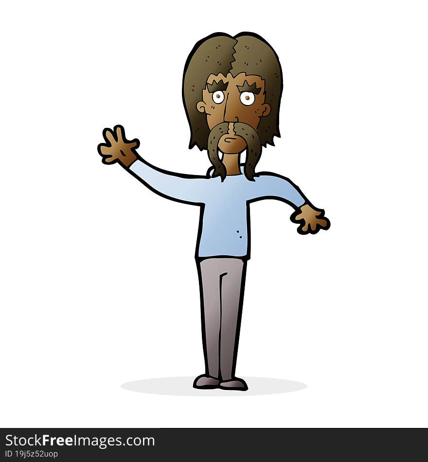 cartoon waving man with mustache