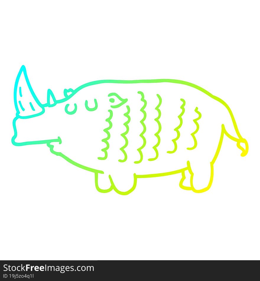 cold gradient line drawing cartoon rhinoceros