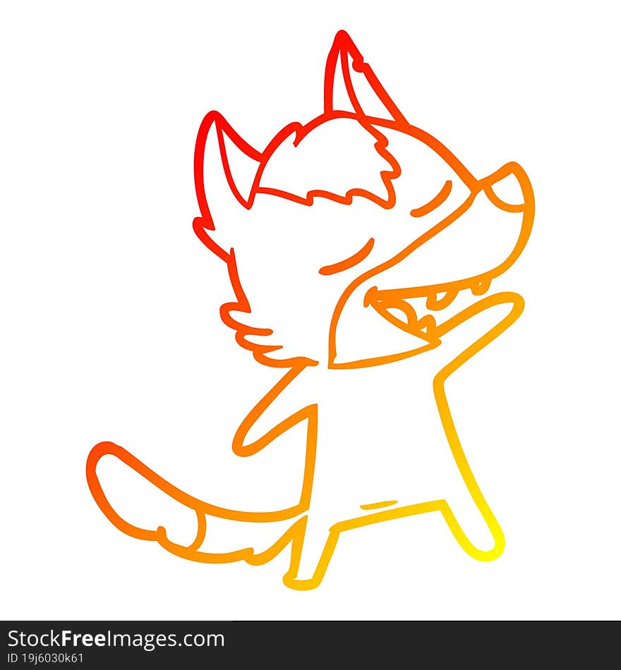 Warm Gradient Line Drawing Cartoon Wolf Laughing