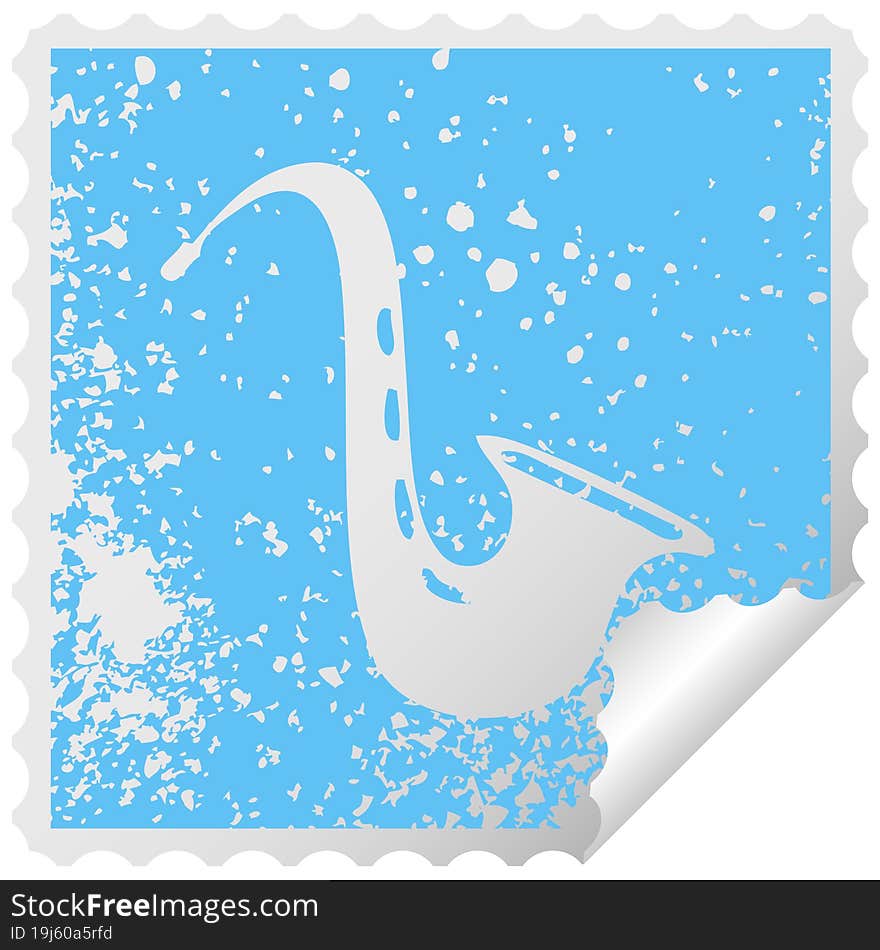 distressed square peeling sticker symbol musical saxophone