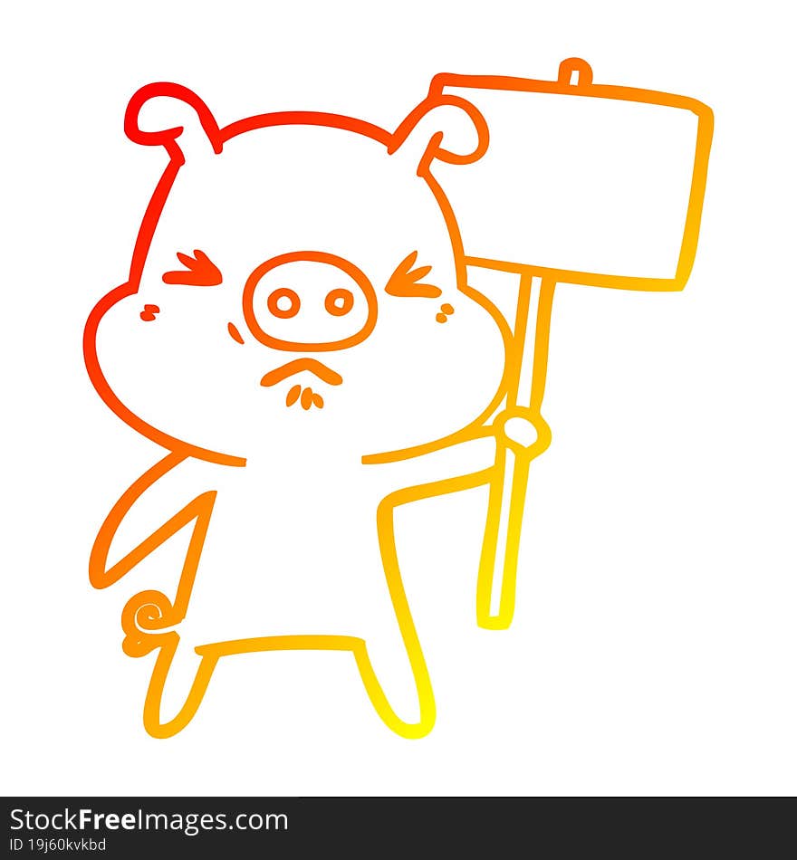 warm gradient line drawing of a cartoon angry pig