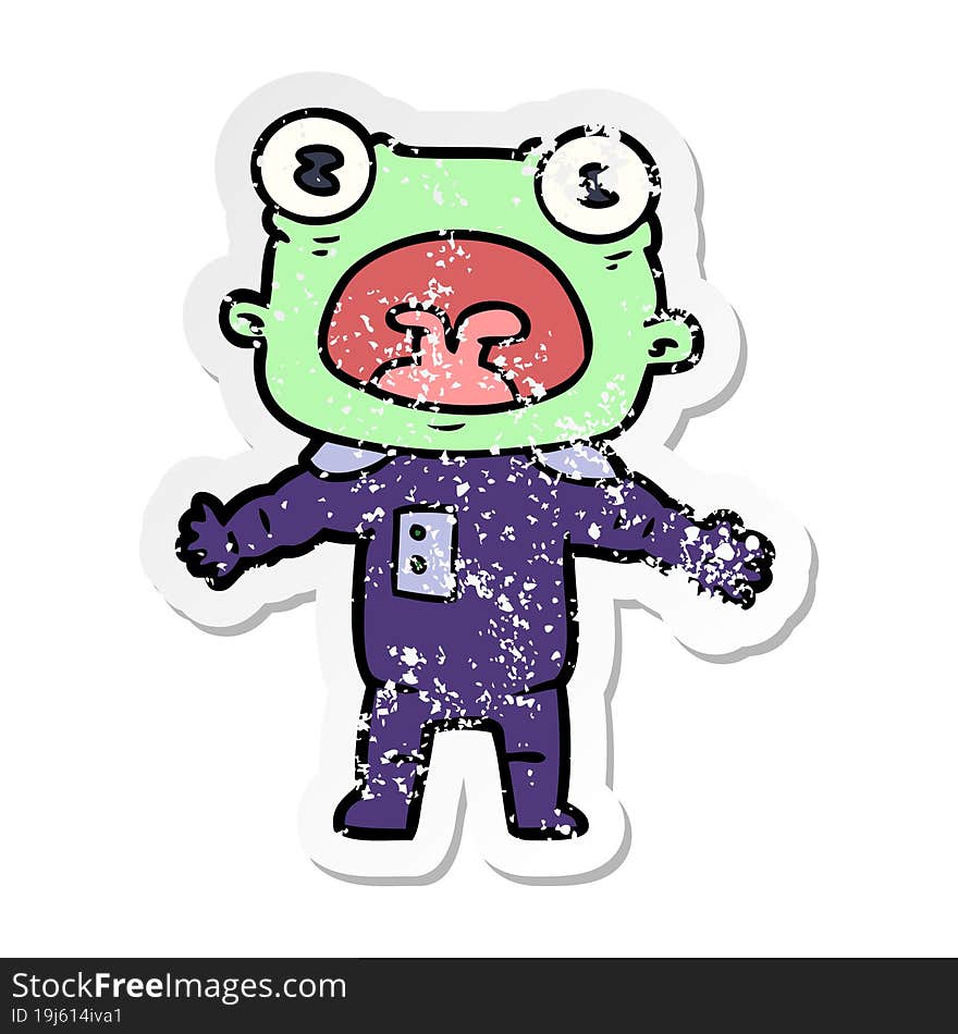 Distressed Sticker Of A Cartoon Weird Alien Communicating