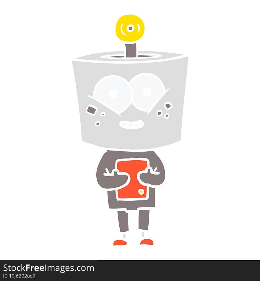 Happy Flat Color Style Cartoon Robot