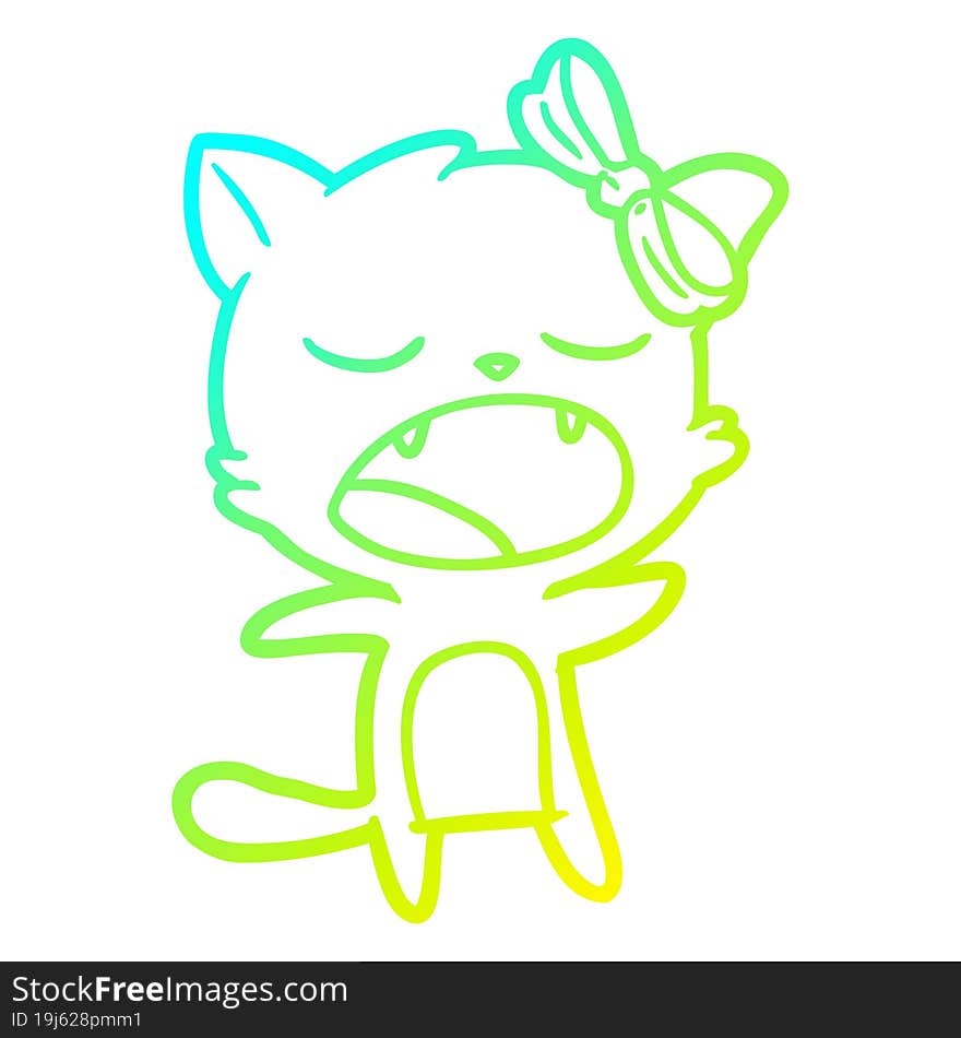 Cold Gradient Line Drawing Cartoon Singing Cat