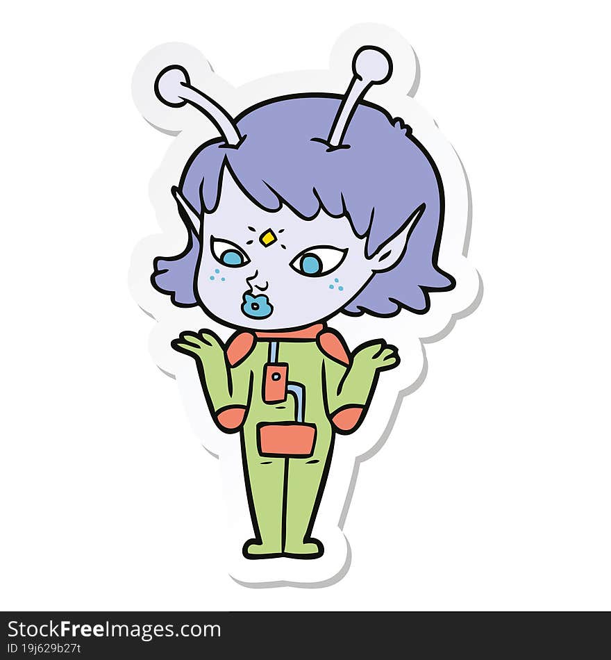 Sticker Of A Pretty Cartoon Alien Girl