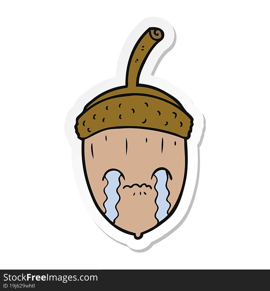 Sticker Of A Cartoon Crying Acorn