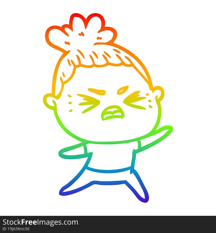 rainbow gradient line drawing cartoon angry woman