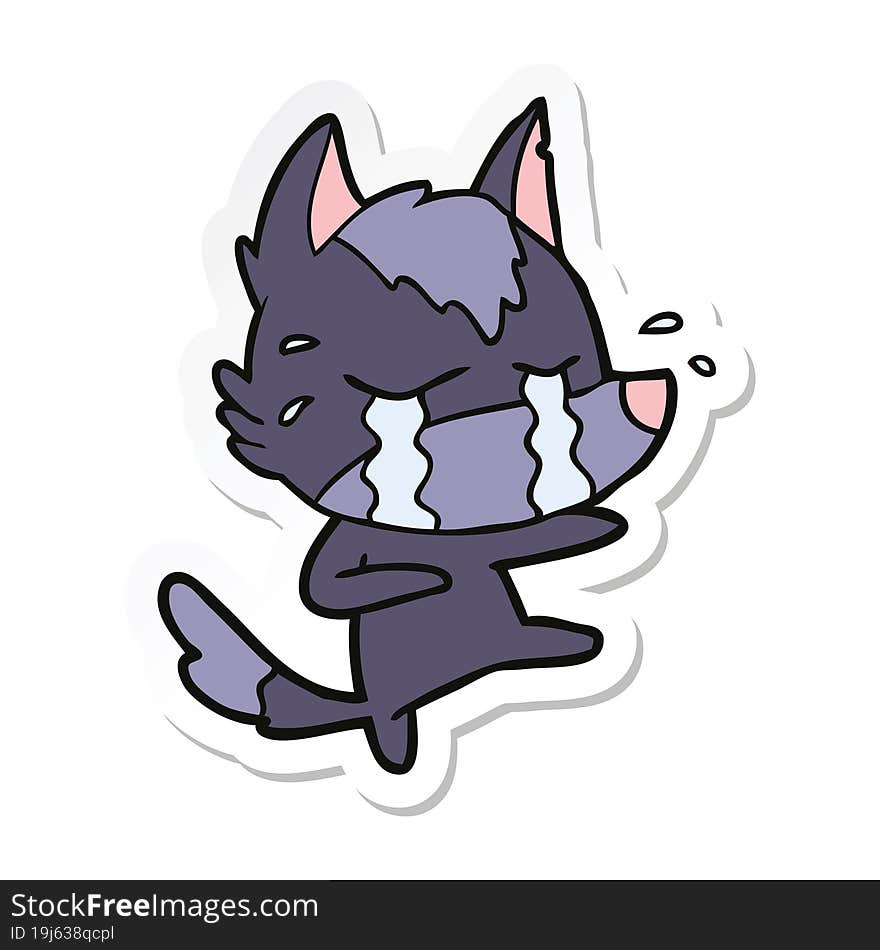 Sticker Of A Cartoon Crying Wolf