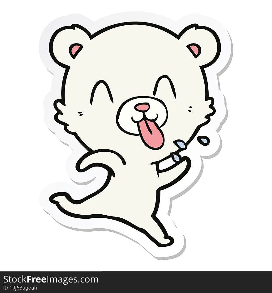 Sticker Of A Rude Cartoon Polar Bear Sticking Out Tongue