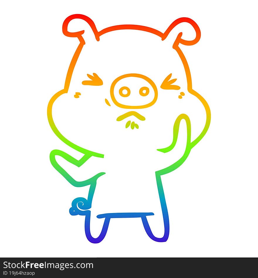 rainbow gradient line drawing cartoon angry pig