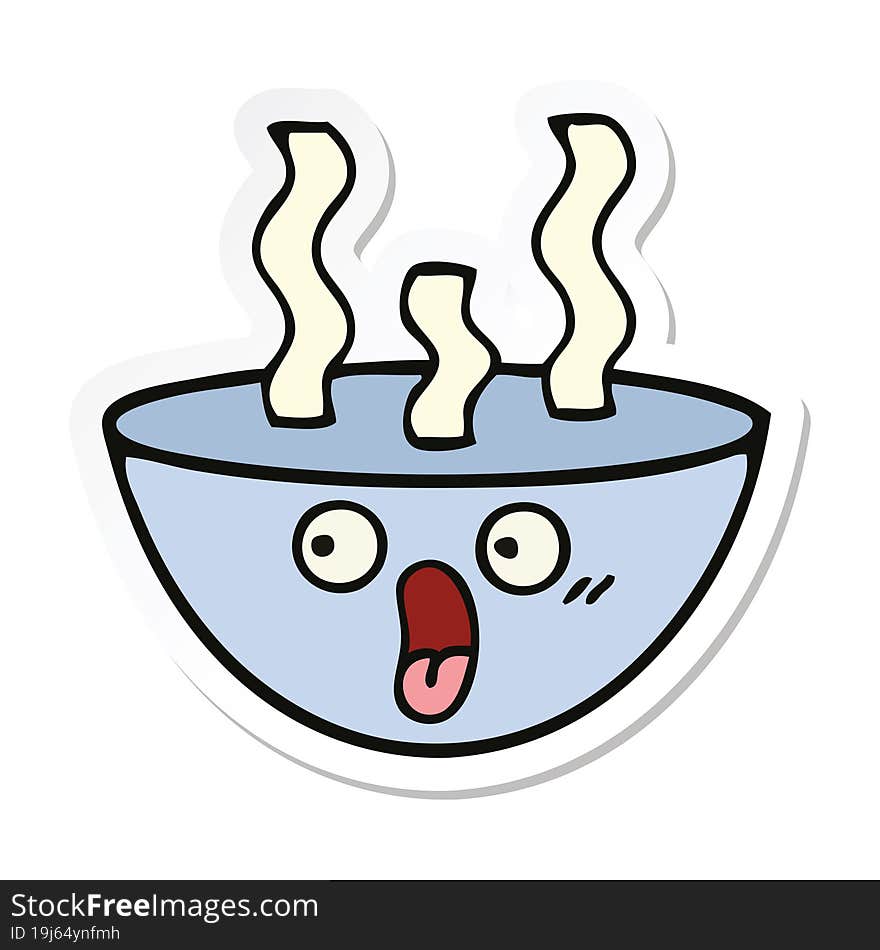 sticker of a cute cartoon bowl of hot soup