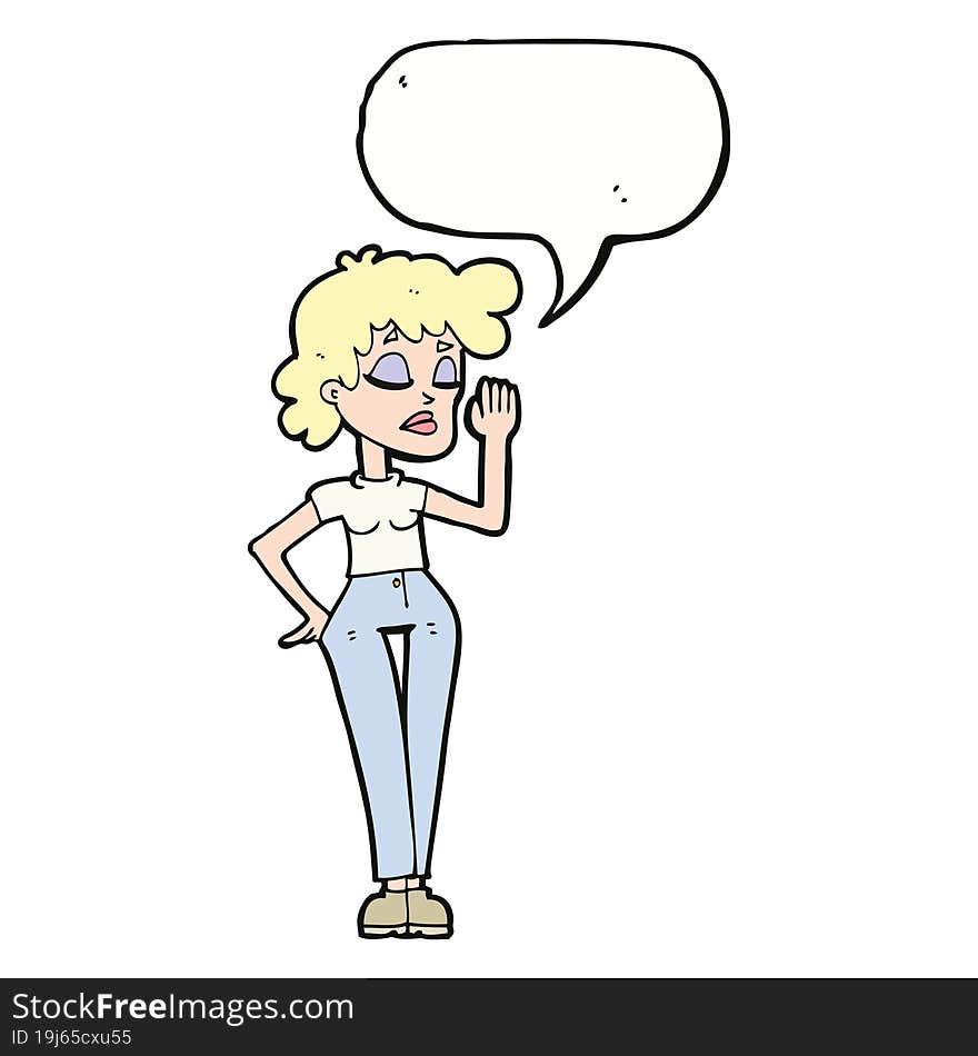 cartoon woman ignoring with speech bubble