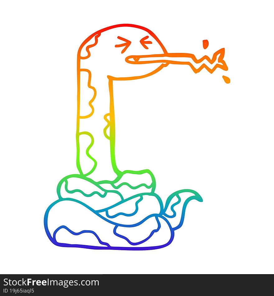 rainbow gradient line drawing cartoon hissing snake