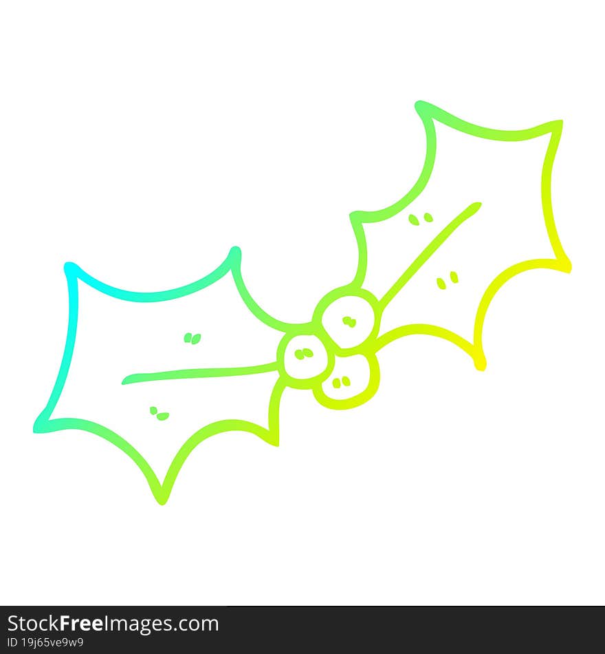 cold gradient line drawing cartoon xmas holly