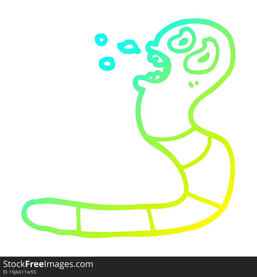 Cold Gradient Line Drawing Cartoon Frightened Worm