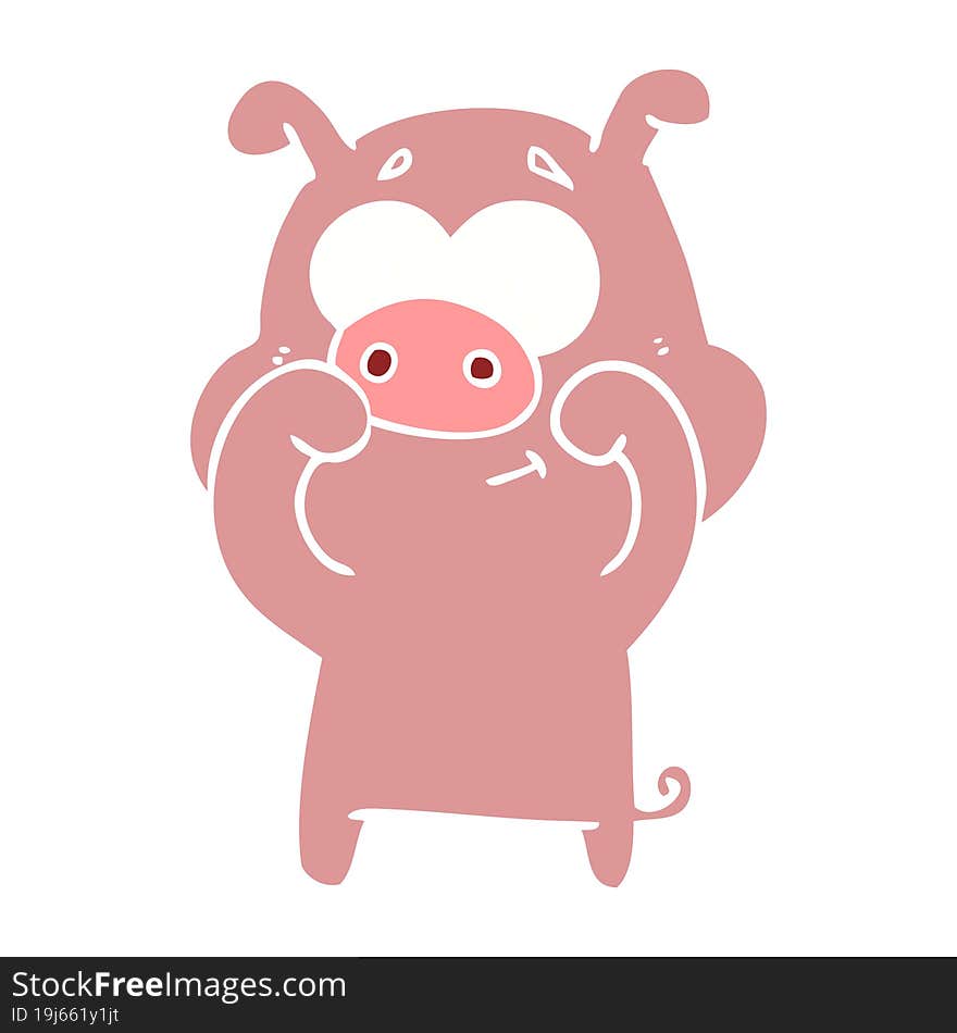 Happy Flat Color Style Cartoon Pig