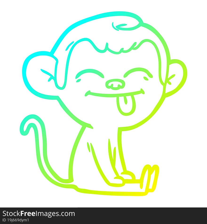 cold gradient line drawing funny cartoon monkey sitting