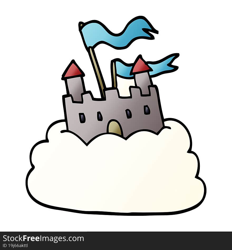 cartoon doodle castle on cloud