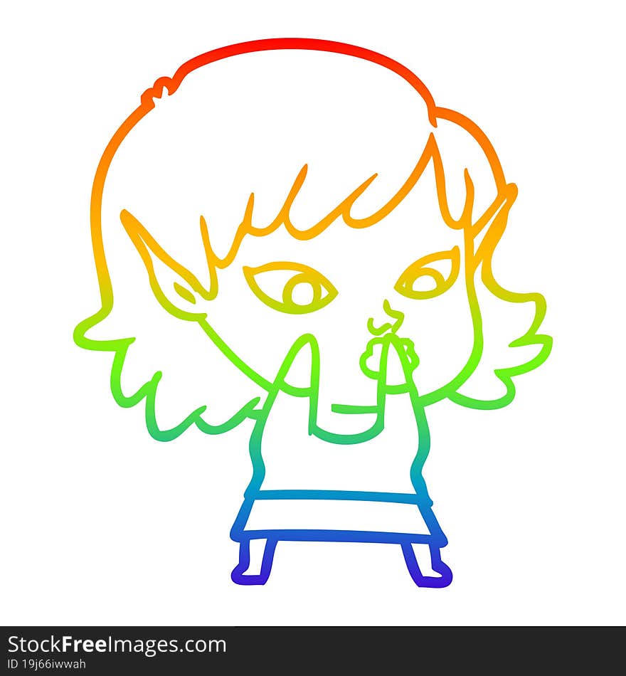 rainbow gradient line drawing of a pretty cartoon elf girl